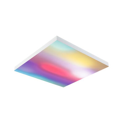 Square LED ceiling light with white frame and multicolor illumination for modern room lighting