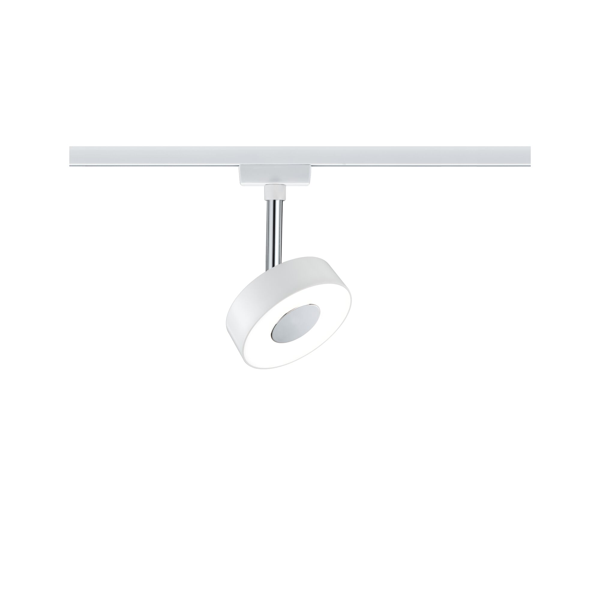 Modern white metal LED spotlight with round shape on track system for home lighting