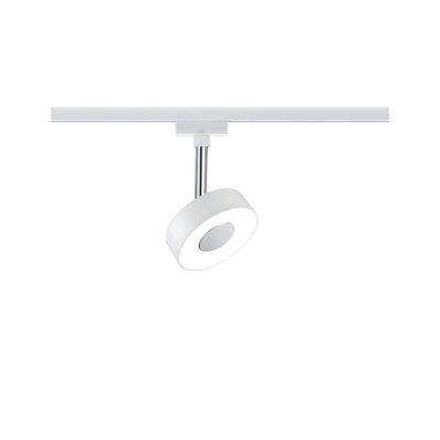 Modern white metal LED spotlight with round shape on track system for home lighting