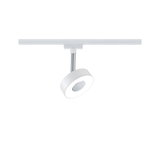 Modern white metal LED spotlight with round shape on track system for home lighting