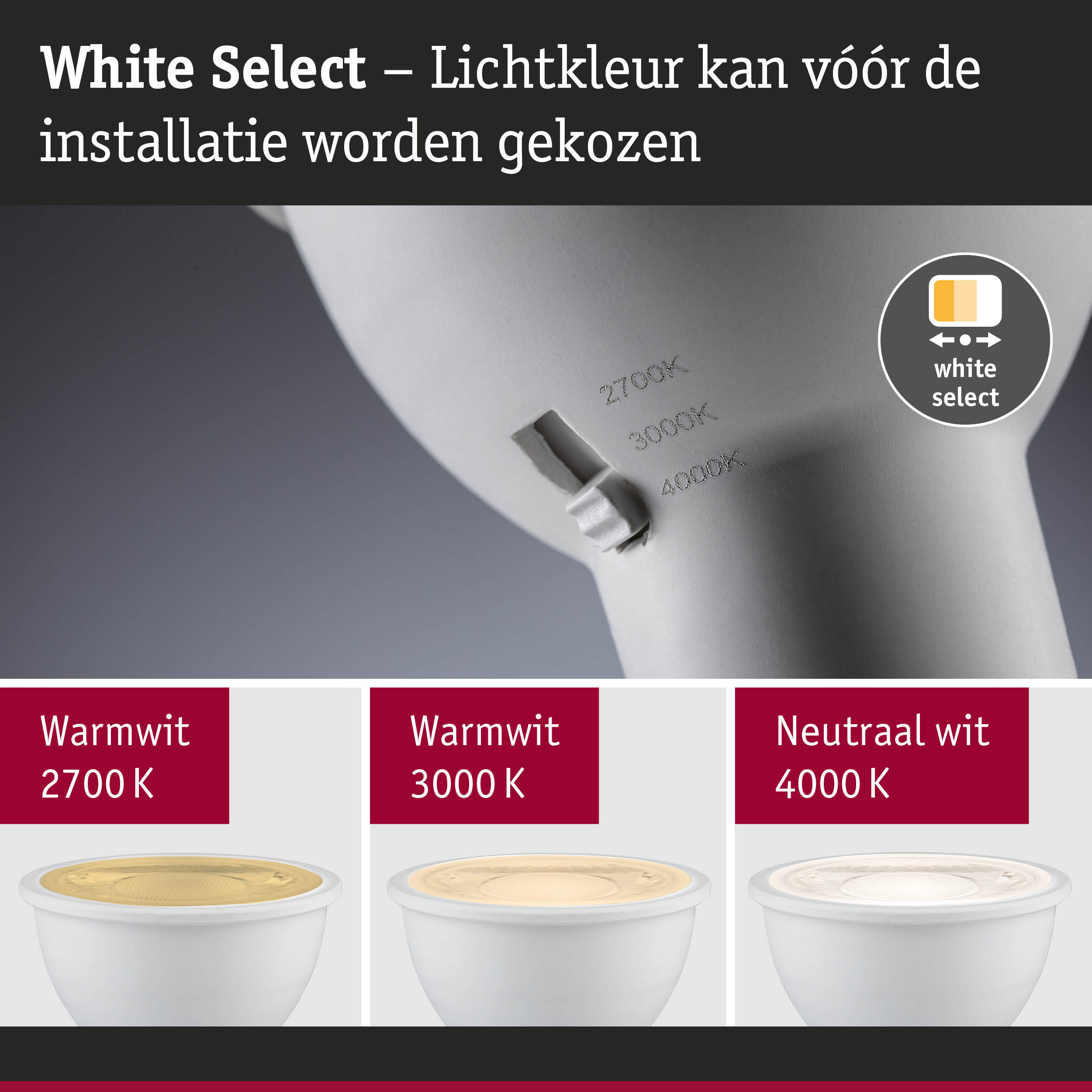 Witte LED-spot met instelbare lichtkleur van 2700K tot 4000K voor flexibele verlichting