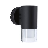 Modern black aluminum wall light with clear glass for outdoor lighting and garden illumination