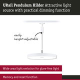 White URail Pendulum Hildor LED ceiling light with adjustable height and glare-free wide-area illumination