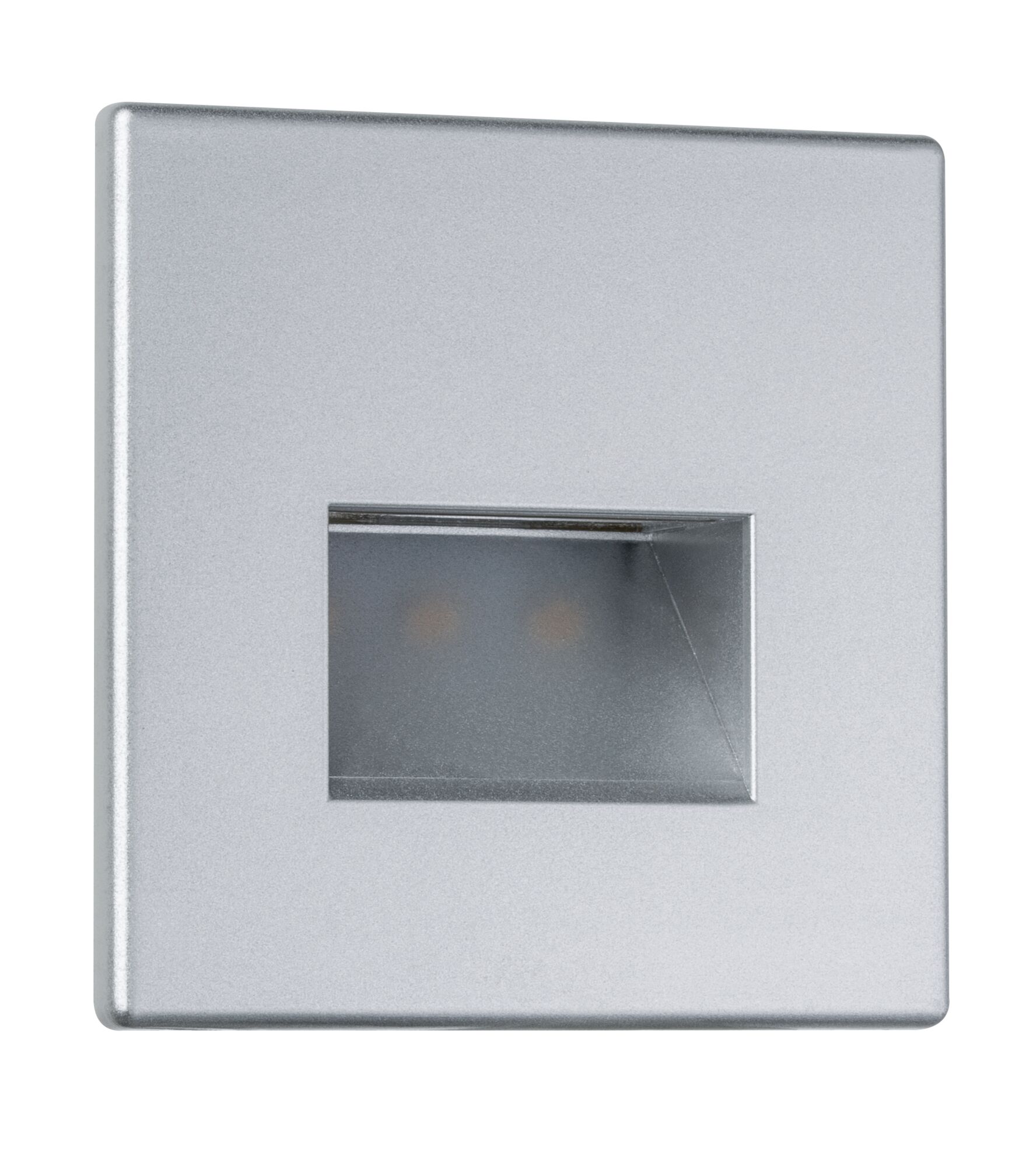 Square silver metal LED wall recessed light with rectangular light opening for indoor use