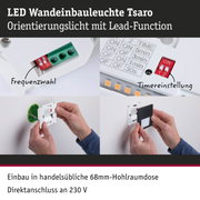 LED Wandeinbauleuchte Tsaro mit weißem Gehäuse und einstellbarer Timerfunktion für Orientierungslicht