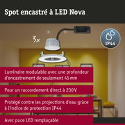 Spot encastré LED 3-Step-Dim Nova Coin Kit de base fixe IP44 rond 78mm Coin 3x6W 3x470lm 230V gradable 2700K Blanc dépoli