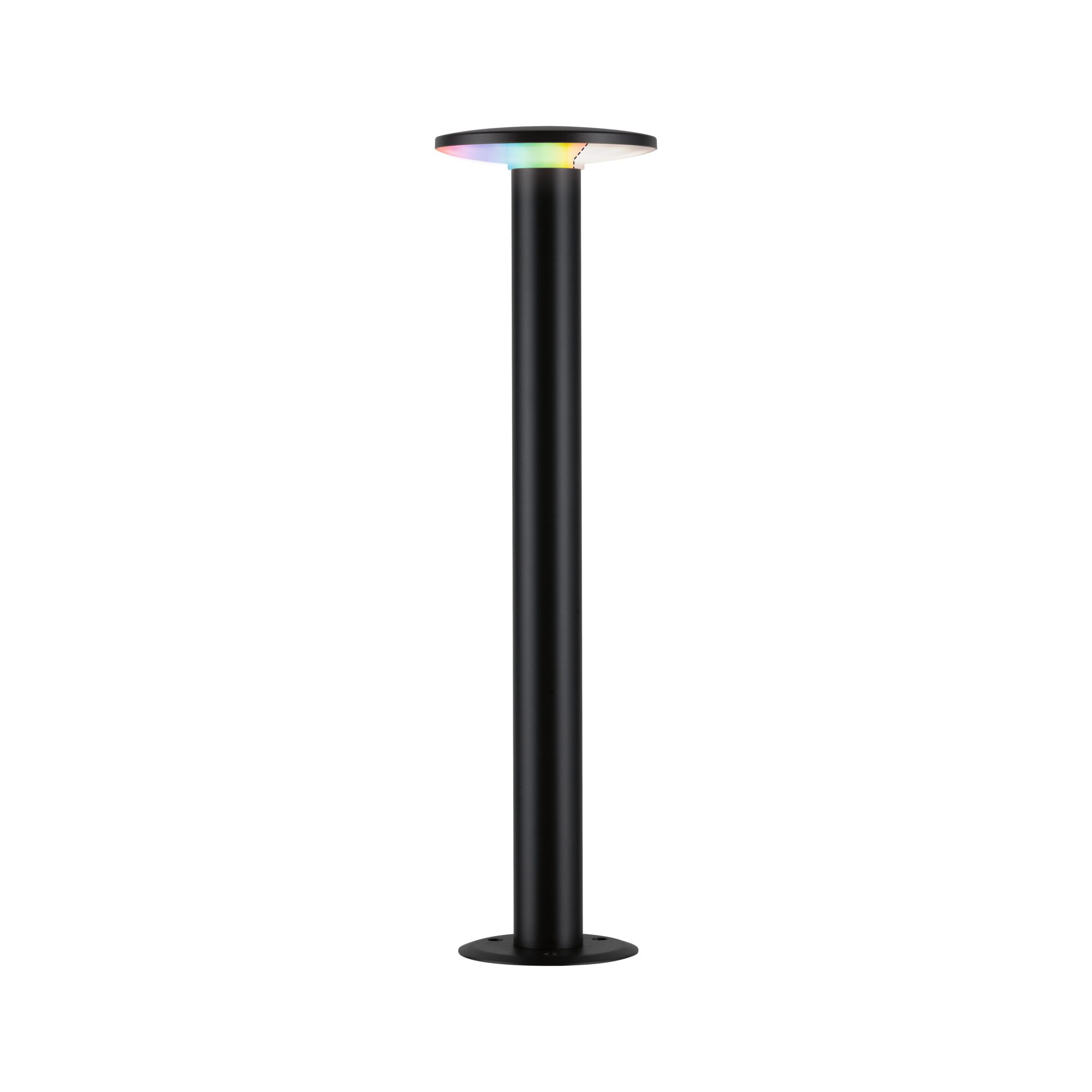 Black LED outdoor light with RGB color change and round metal cover for garden lighting