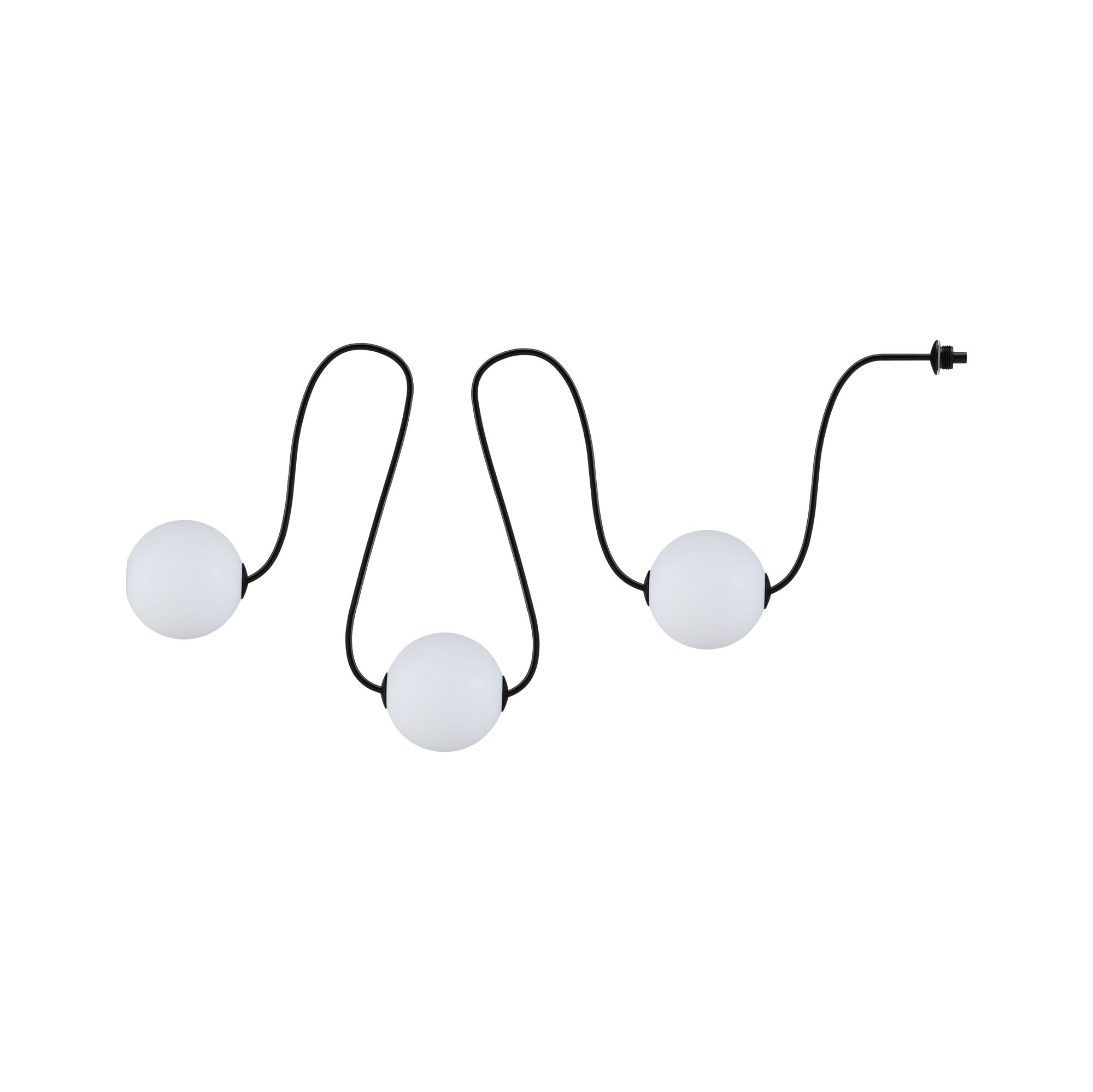 Moderne schwarze Kabel mit drei weißen Kugellampen für stilvolle LED-Beleuchtung
