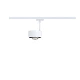 Moderner weißer LED-Spot aus Metall an Schienensystem für flexible Raumbeleuchtung