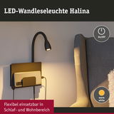 LED-Wandleseleuchte Halina in Schwarz mit flexiblem Lesearm und Smartphonehalter für Wohn- und Schlafbereich