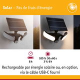 Lampe extérieure solaire avec deux LED blanches et câble USB-C pour éclairage économique en énergie