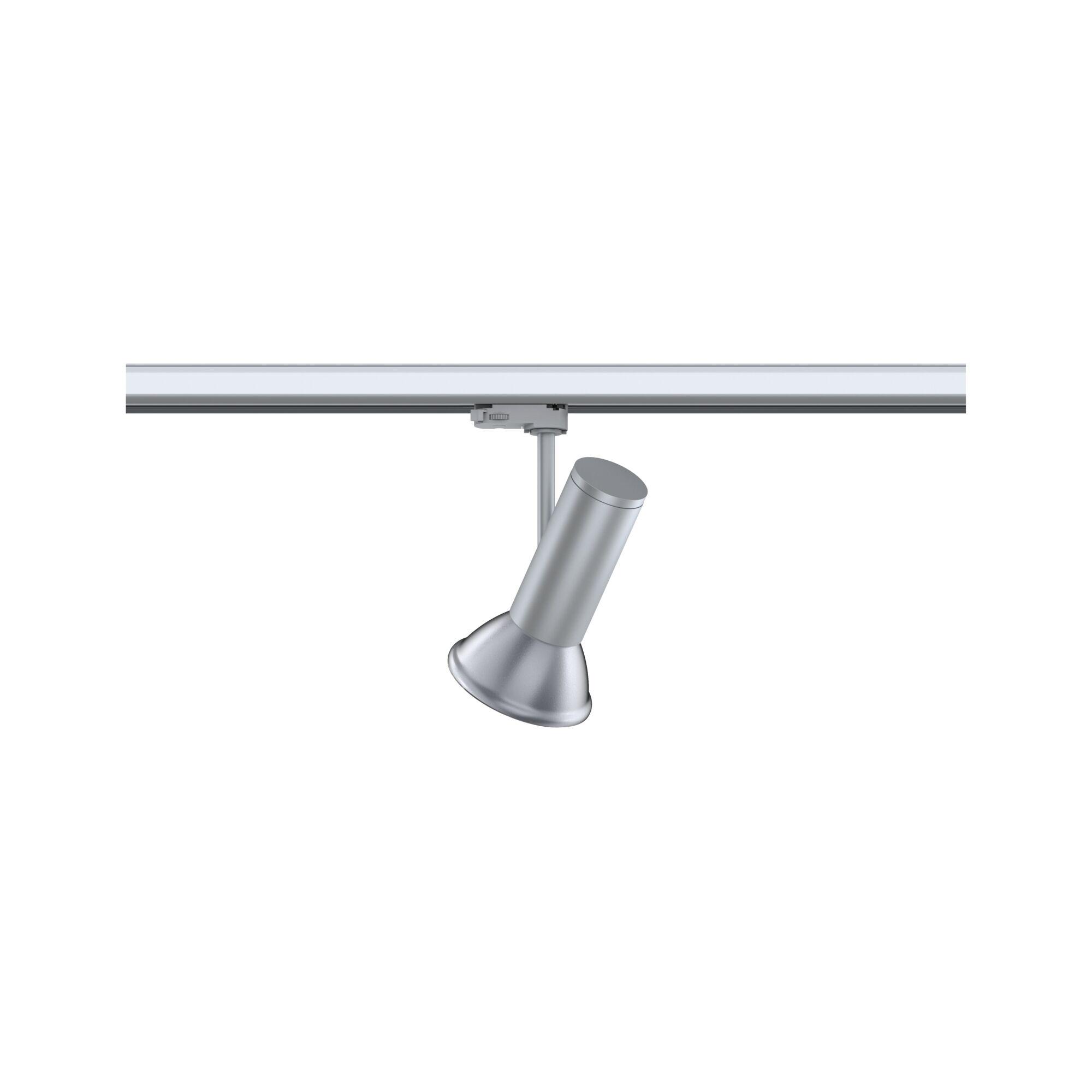 Silver metal LED spotlight on track system for flexible indoor lighting solutions