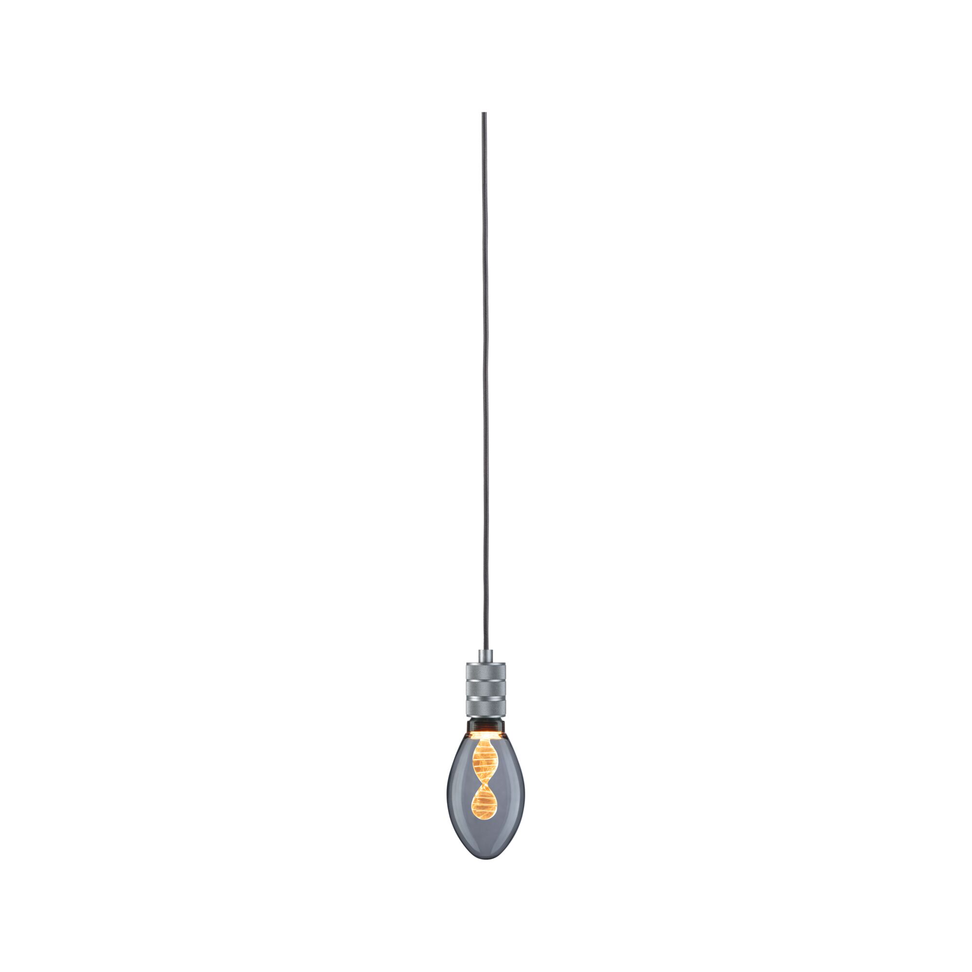 Hängelampe mit grauem Kabel und dekorativer Glühbirne in Tropfenform für moderne Beleuchtung