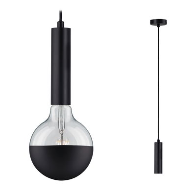 Moderne zwarte hanglamp met halfdoorzichtig glas en stoffen kabel voor stijlvolle verlichting