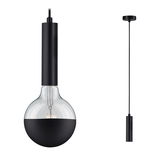 Modern black pendant light with semi-transparent glass and fabric cable for stylish room lighting