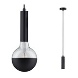 Modern black pendant light with semi-transparent glass and fabric cable for stylish room lighting