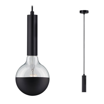 Modern black pendant light with semi-transparent glass and fabric cable for stylish room lighting