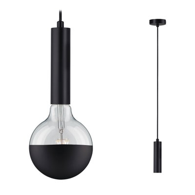 Moderne zwarte hanglamp met halfdoorzichtig glas en stoffen kabel voor stijlvolle verlichting