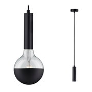 Modern black pendant light with semi-transparent glass and fabric cable for stylish room lighting