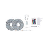 LED strip light set with two white flexible strips, remote control and power adapter for room lighting