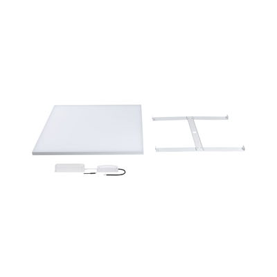 Weißes LED-Panel mit Metallrahmen und Netzteil für moderne Deckenbeleuchtung