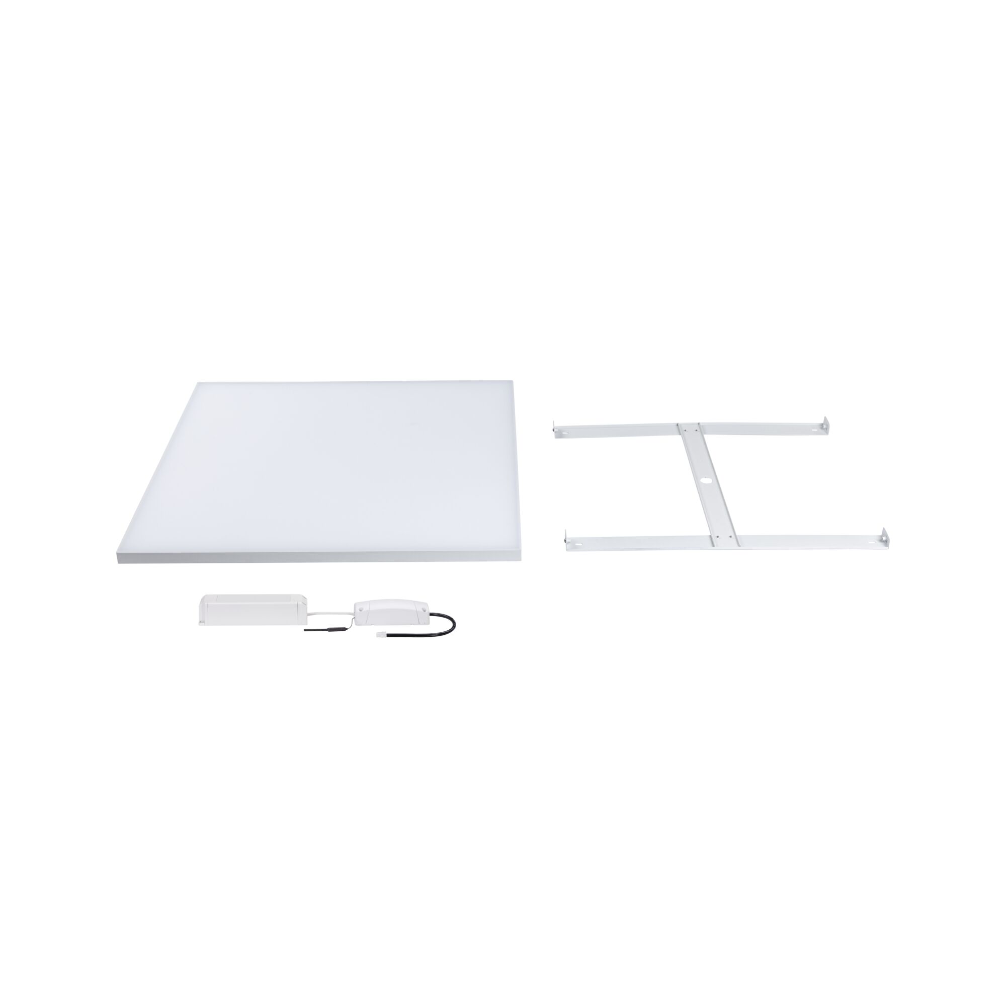 White LED panel with metal frame and power supply for modern ceiling lighting