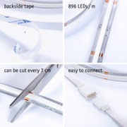 Bande LED avec 896 LEDs/m, ruban adhésif, coupable tous les 7 cm, connecteur facile à brancher