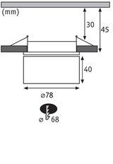 Technical drawing showing dimensions of round recessed light fixture with 78 mm diameter and 45 mm depth