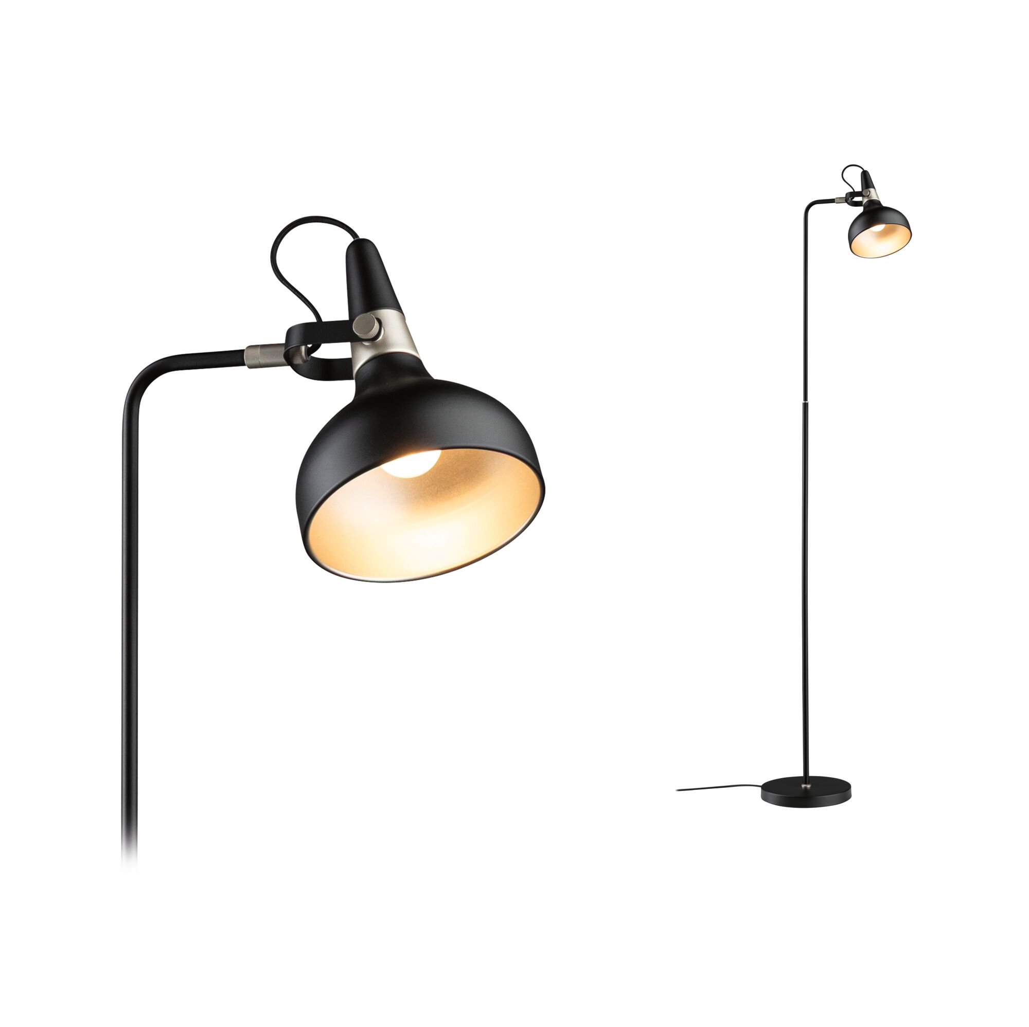 Lampadaire Juna E14 max. 20W Noir mat/Champagne Métal Lampadaire noir en métal avec abat-jour réglable pour un éclairage moderne