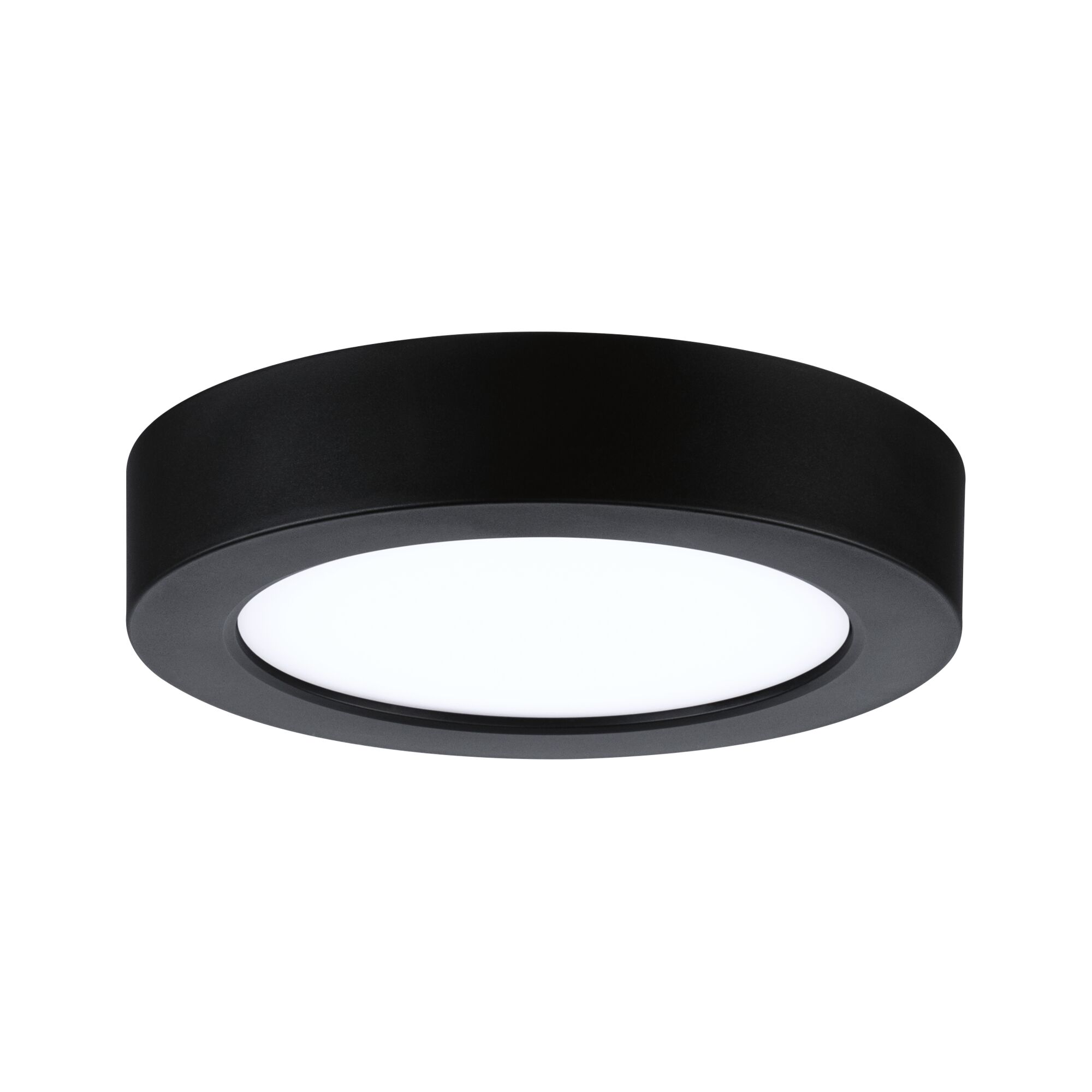 Runde LED-Deckenleuchte aus schwarzem Metall mit weißem Diffusor für moderne Innenbeleuchtung