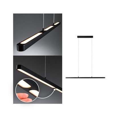 Black aluminum LED pendant light with warm white glow and touch dimmer for contemporary interiors