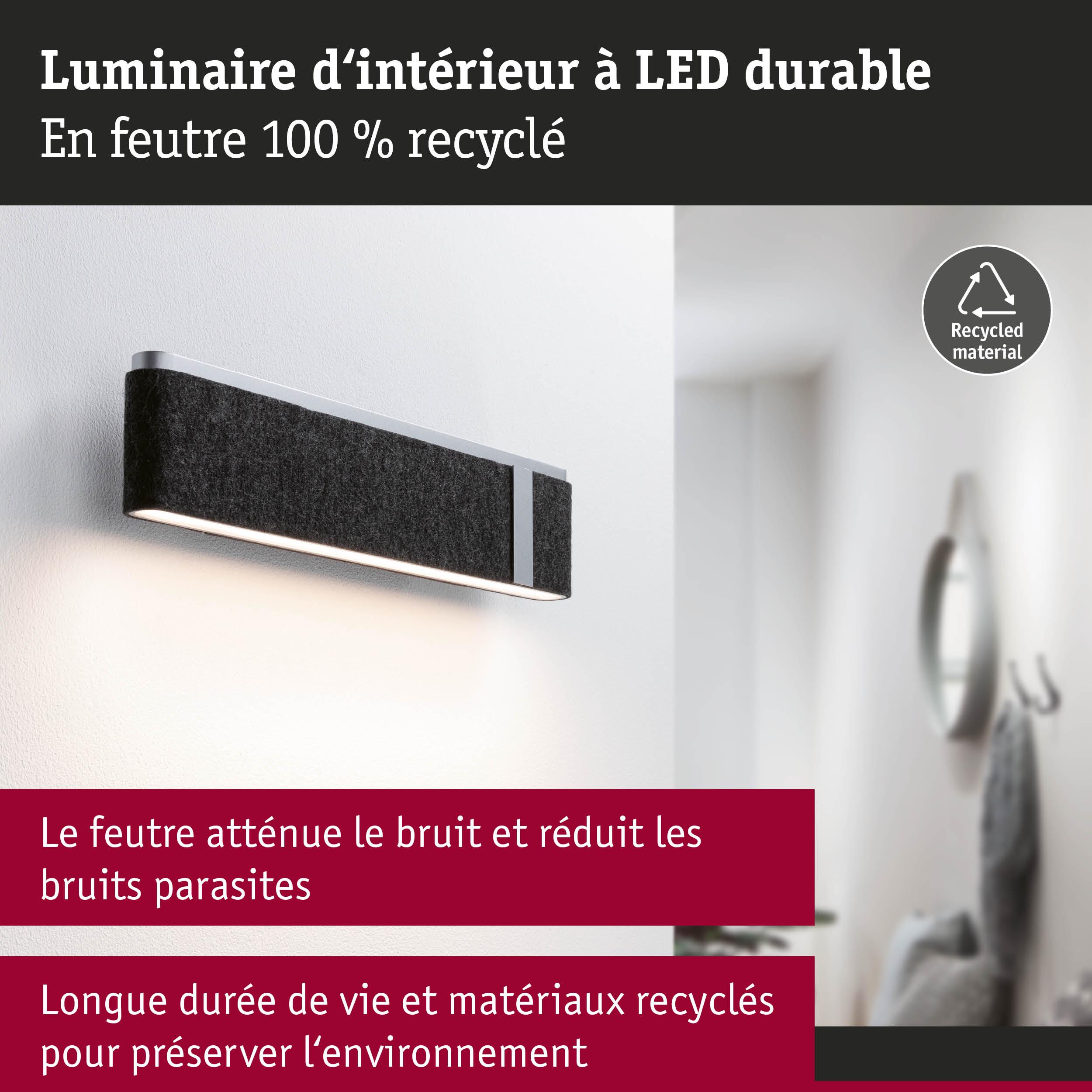 Luminaire mural LED durable en feutre recyclé gris foncé atténuant le bruit ambiant