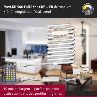 Kit LED MaxLED 500 Full-Line COB 3 m avec télécommande, blanc réglable, largeur fine 10 mm