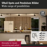 Modern kitchen with dimmable black URail Spots and Pendulum Hildor LED ceiling lights with 3-step dimming