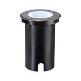Round black metal recessed floor spotlight with white LED light for outdoor lighting