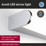 Arneb LED mirror light with satinised acrylic cover and side magnetic covers with no visible screws