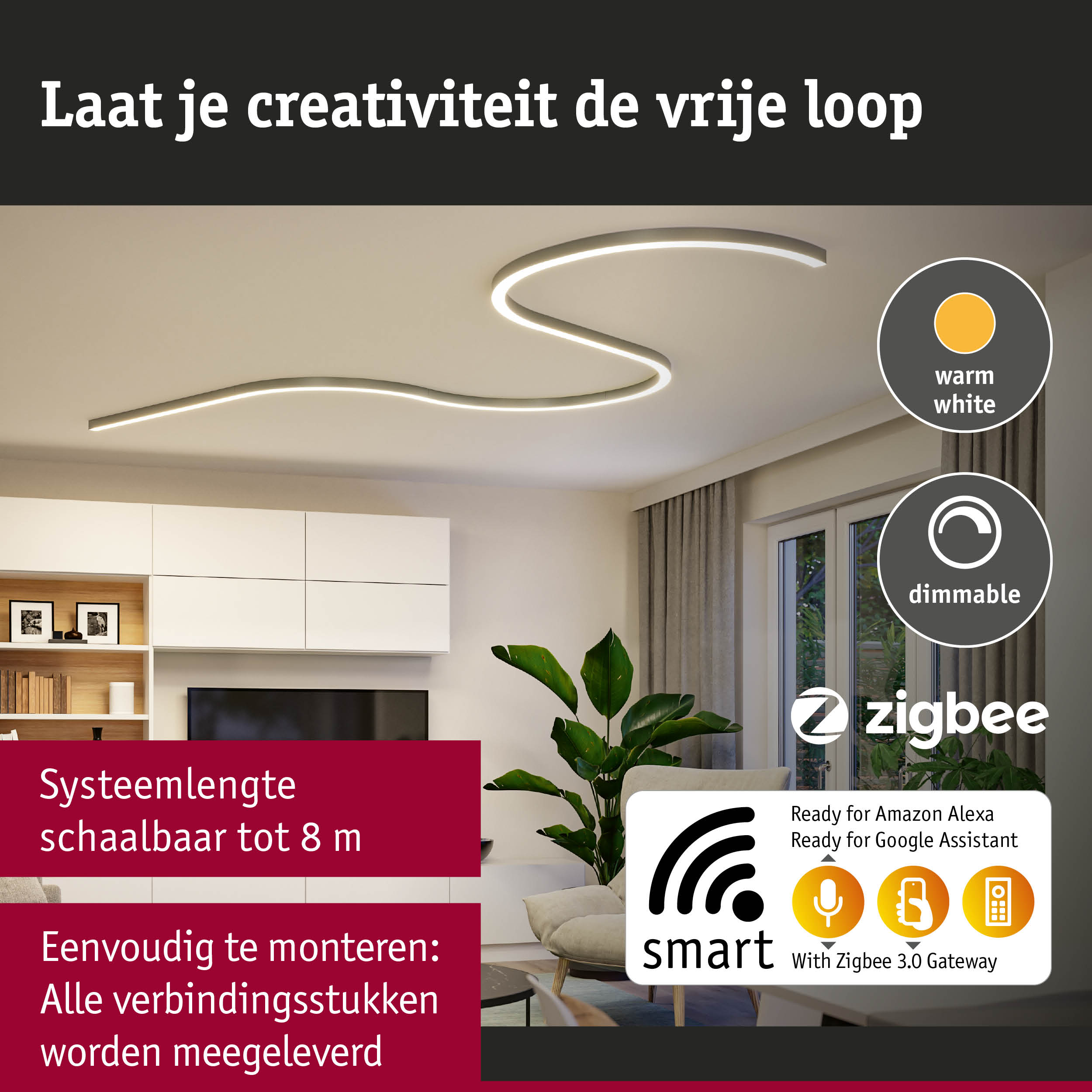 Modern LED-plafondlicht in warm wit met dimbare functie voor slimme woonverlichting