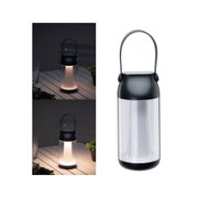 Lanterne LED portable noire en plastique avec lumière blanche chaude pour éclairage extérieur et jardin