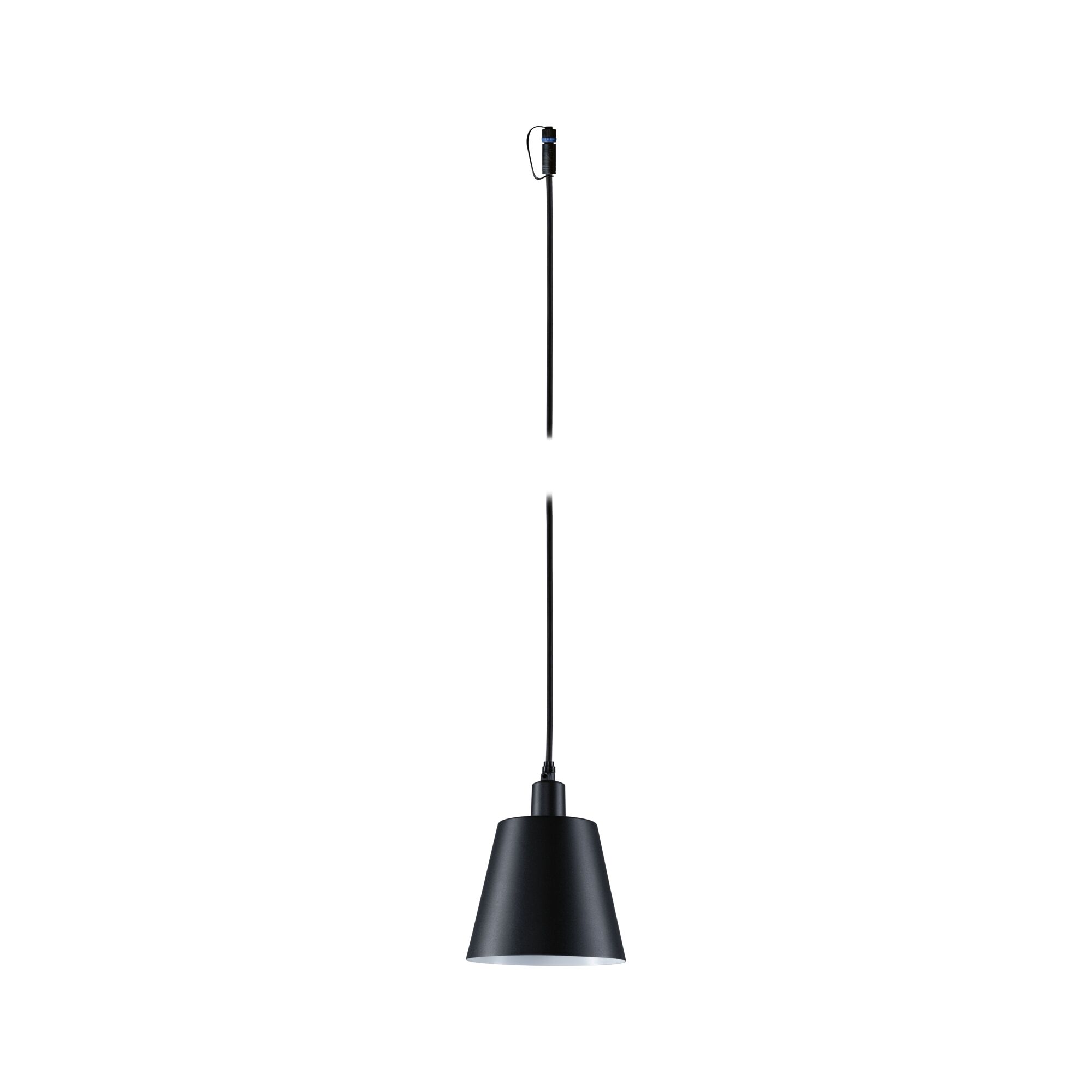 Black metal pendant lamp with conical shade and long cable for modern indoor lighting