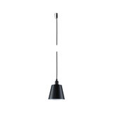 Black metal pendant lamp with conical shade and long cable for modern indoor lighting