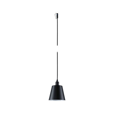 Black metal pendant lamp with conical shade and long cable for modern indoor lighting