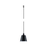 Black metal pendant lamp with conical shade and long cable for modern indoor lighting