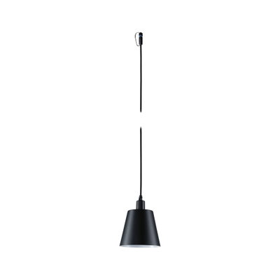 Black metal pendant lamp with conical shade and long cable for modern indoor lighting
