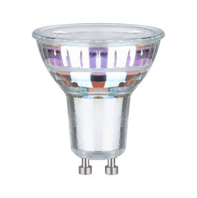 Clear GU10 halogen bulb made of glass with two-pin base for precise lighting accents