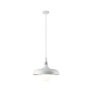 White metal pendant lamp with warm white LED bulb for modern interior lighting