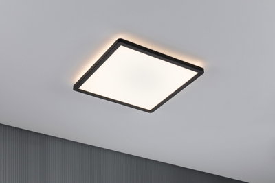 Square ceiling light with black frame and warm white LED for modern interior lighting