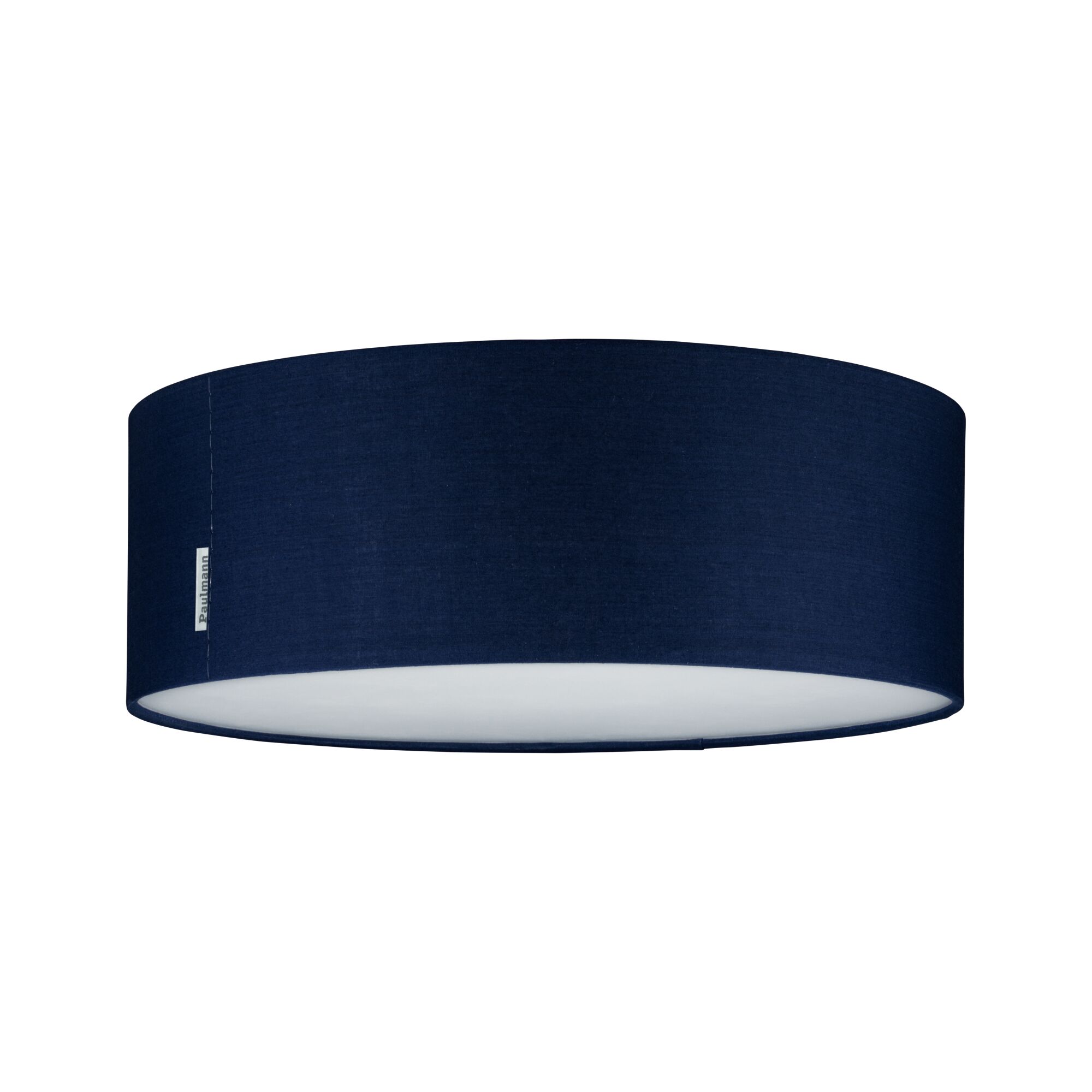 Round ceiling light with dark blue fabric shade and white diffuser for modern home lighting