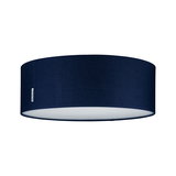 Round ceiling light with dark blue fabric shade and white diffuser for modern home lighting