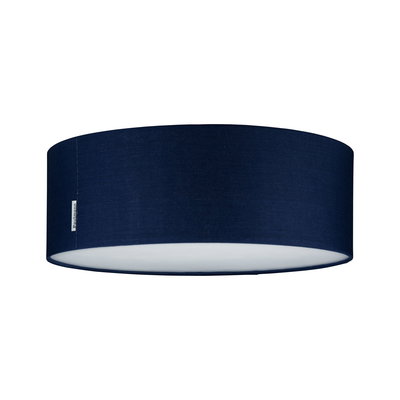 Ronde plafondlamp met donkerblauwe stoffen kap en witte diffuser voor moderne verlichting