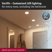 VariFit white recessed LED lights, splash-proof and rustproof, ideal for bathroom lighting